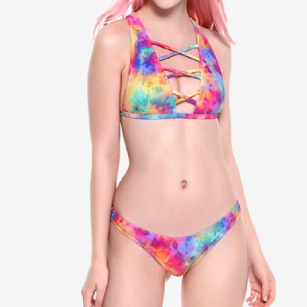 Rainbow Tie Dye Swim Top Hot‎ Topic